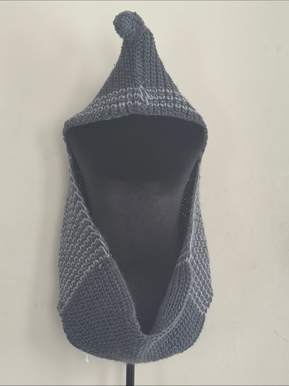 Hand-Knit Pointed Hooded Scarf in Heathered Gray